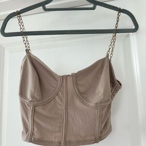 Chain Strap Tan corset crop Top